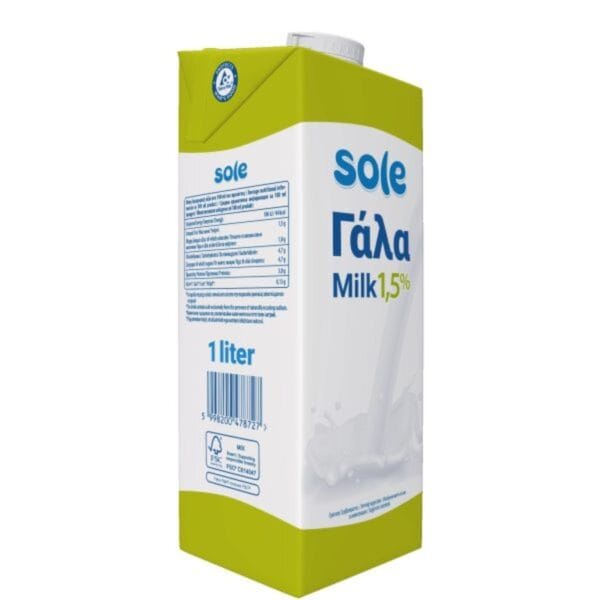 Γάλα Sole 1,5% μακράς διαρκείας 1 λίτρο x 12 τεμάχια